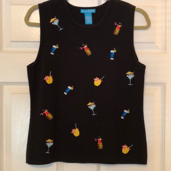 Sz L Cotton Knit “Cocktails” Sleeveless Top - Picture 1 of 3